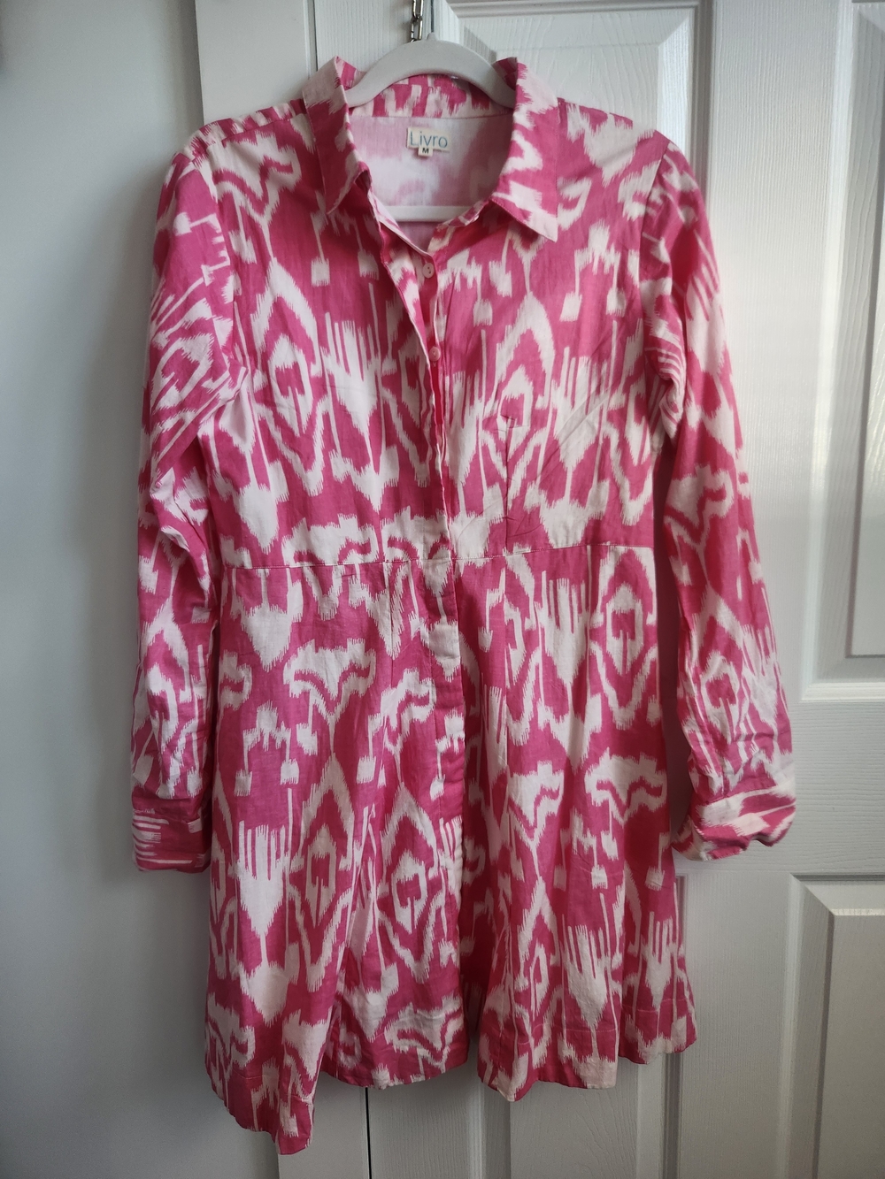 Livro Pink Ikat-Print Casual Shirt Dress